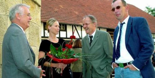 Im Gespräch (v.l.): Bürgermeister Heinz Fliß, Joanna Sadkiewicz,
 Paul Weimann und Georg Schulze Hauling.